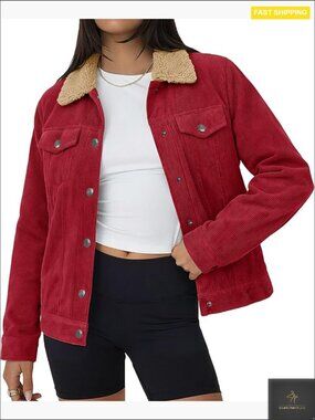 Corduroy Sherpa Fleece Lined Jacket Button Down Shacket Warm Winter Western Coat